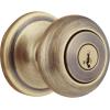 imageKwikset Juno Entry Door Knob with Lock and Key Secure Keyed Handle Exterior Front Entrance and Bedroom Polished Brass Pick Resistant SmartKey Rekey SecurityAntique Brass