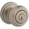 imageKwikset Juno Entry Door Knob with Lock and Key Secure Keyed Handle Exterior Front Entrance and Bedroom Polished Brass Pick Resistant SmartKey Rekey SecurityAntique Brass
