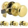 imageKwikset Juno Entry Door Knob with Lock and Key Secure Keyed Handle Exterior Front Entrance and Bedroom Polished Brass Pick Resistant SmartKey Rekey SecurityPolished Brass