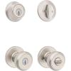 imageKwikset Maven Front Door Lock Handle and Deadbolt Set Entry Handleset Round Exterior with Interior Door Knob Secure Locking Deadbolt Matte Black with Microban ProtectionSatin Nickel