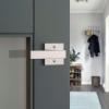 imageKwikset Singapore Interior Privacy Door Handle with Lock Door Lever for Bathroom and Bedroom Matte Black Reversible Keyless Turn Lock with Microban Protection Pack of 4Satin Nickel