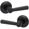 imageKwikset Trafford Interior Passage Door Handle Lever for Closet and Hallway Doors Reversible NonLocking Handle Lever Matte Black with Microban ProtectionMatte Black