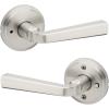 imageKwikset Trafford Interior Passage Door Handle Lever for Closet and Hallway Doors Reversible NonLocking Handle Lever Matte Black with Microban ProtectionSatin Nickel