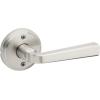 imageKwikset Trafford Interior Passage Door Handle Lever for Closet and Hallway Doors Reversible NonLocking Handle Lever Matte Black with Microban ProtectionSatin Nickel