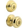 imageKwikset Juno Keyed Entry Door Knob and Single Cylinder Deadbolt Combo Pack with Microban Antimicrobial Protection Featuring SmartKey Security in Satin NickelPolished Brass
