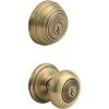 imageKwikset Juno Keyed Entry Door Knob and Single Cylinder Deadbolt Combo Pack with Microban Antimicrobial Protection Featuring SmartKey Security in Satin NickelAntique Brass