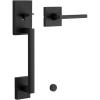 imageKwikset San Clemente Front Door Handle No Lock Entry Handleset Exterior with Interior Reversible Handed Lever NonLocking Matte Black Deadbolt Not Included with Microban Protection