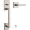 imageKwikset San Clemente Front Door Handle No Lock Entry Handleset Exterior with Interior Reversible Handed Lever NonLocking Satin Nickel Deadbolt Not Included with Microban Protection