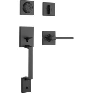 imageKwikset Amador Front Door Lock Handle and Deadbolt Set Entry Handleset Exterior with Casey Reversible Lever Matte Black Pick Resistant SmartKey Rekey Deadbolt Security with Microban ProtectionMatte Black