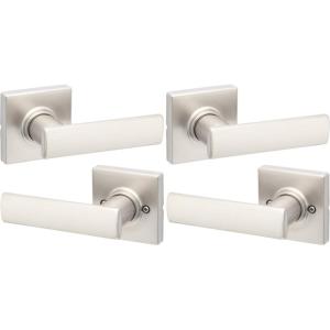 imageKwikset Breton Interior Passage Door Handle 2 Pack Lever for Closet and Hallway Doors Reversible NonLocking Handle Lever Satin Nickel with Microban ProtectionSatin Nickel