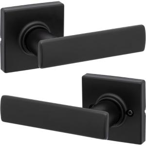 imageKwikset Breton Interior Passage Door Handle Lever for Closet and Hallway Doors Reversible NonLocking Handle Lever Matte Black Finish