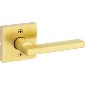 imageKwikset Halifax Dummy Door Handle Single Sided Lever for Closets French Double Doors and Pantry Satin Brass NonTurning Reversible Interior PushPull Lever with Microban Protection Square RoseDummy