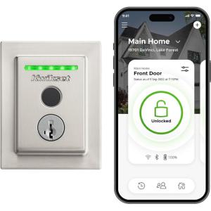 imageKwikset Halo Touch Fingerprint WiFi Smart Lock Keyless Entry Door Low Profile Deadbolt Geofence AutoUnlock Grade AAA Certified No Hub Easy Install Satin Nickel Lifetime Finish Warranty SquareSatin Nickel