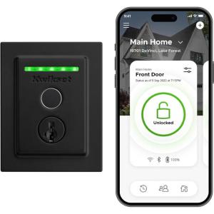 imageKwikset Halo Touch Fingerprint WiFi Smart Lock Keyless Entry Door Low Profile Deadbolt Geofence AutoUnlock Grade AAA Certified No Hub Easy Install Satin Nickel Lifetime Finish Warranty SquareMatte Black