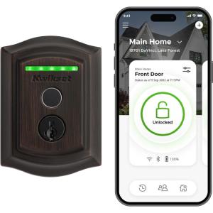 imageKwikset Halo Touch Fingerprint WiFi Smart Lock Keyless Entry Door Low Profile Deadbolt Geofence AutoUnlock Grade AAA Certified No Hub Easy Install Venetian Bronze Lifetime Finish Warranty ArchVenetian Bronze