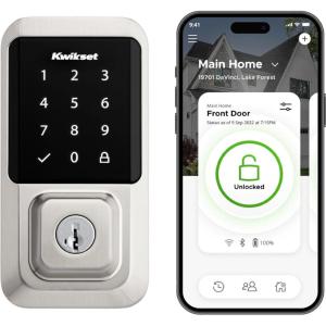 imageKwikset Halo WiFi Smart Lock Keyless Entry Door Deadbolt Geofence AutoUnlock Grade AAA Certified No Hub Easy Install Satin Nickel Lifetime Finish Warranty TouchscreenSatin Nickel
