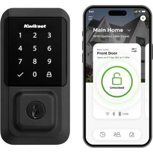 imageKwikset Halo WiFi Smart Lock Keyless Entry Door Deadbolt Geofence AutoUnlock Grade AAA Certified No Hub Easy Install Satin Nickel Lifetime Finish Warranty TouchscreenMatte Black