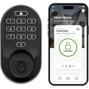 imageKwikset Halo WiFi Smart Lock Keyless Entry Door Deadbolt Geofence AutoUnlock Grade AAA Certified No Hub Easy Install Satin Nickel Lifetime Finish Warranty Backlit KeypadMatte Black