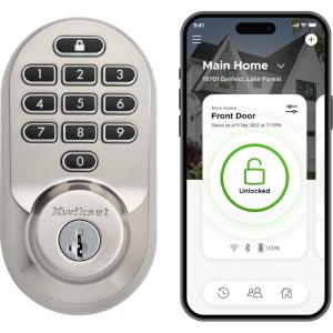imageKwikset Halo WiFi Smart Lock Keyless Entry Door Deadbolt Geofence AutoUnlock Grade AAA Certified No Hub Easy Install Satin Nickel Lifetime Finish Warranty Backlit KeypadSatin Nickel