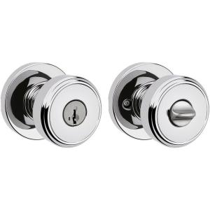 imageKwikset Maven Entry Door Knob with Lock and Key Secure Keyed Handle Exterior Front Entrance and Bedroom Matte Black Pick Resistant SmartKey Rekey Security and MicrobanPolished Chrome