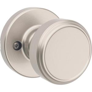 imageKwikset Maven Entry Door Knob with Lock and Key Secure Keyed Handle Exterior Front Entrance and Bedroom Matte Black Pick Resistant SmartKey Rekey Security and MicrobanSatin Nickel