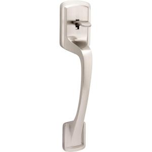 imageKwikset Prague Front Door Handle No Lock Entry Handleset Exterior with Interior Door Knob NonLocking Satin Nickel Deadbolt Not Included with Microban Protection