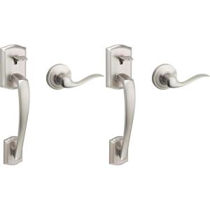imageKwikset Prescott Front Door Handle No Lock Entry Handleset Exterior with Interior Reversible Handed Lever NonLocking Venetian Bronze Deadbolt Not Included with Microban ProtectionSatin Nickel