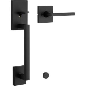 imageKwikset San Clemente Front Door Handle No Lock Entry Handleset Exterior with Interior Reversible Handed Lever NonLocking Matte Black Deadbolt Not Included with Microban Protection