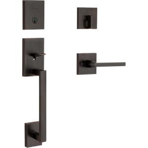 imageKwikset San Clemente Front Door Lock Handle and Deadbolt Set Entry Handleset Exterior with Interior Reversible Lever Matte Black Pick Resistant SmartKey Rekey Deadbolt SecurityVenetian Bronze