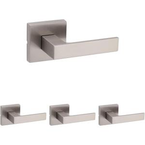 imageKwikset Singapore Interior Privacy Door Handle with Lock Door Lever for Bathroom and Bedroom Matte Black Reversible Keyless Turn Lock with Microban Protection Pack of 4Satin Nickel