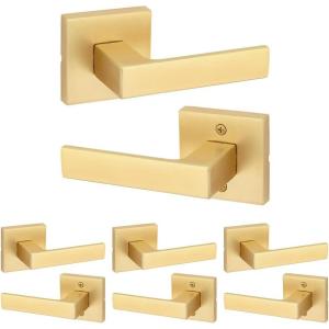 imageKwikset Singapore Interior Privacy Door Handle with Lock Door Lever for Bathroom and Bedroom Matte Black Reversible Keyless Turn Lock with Microban Protection Pack of 4Satin Brass
