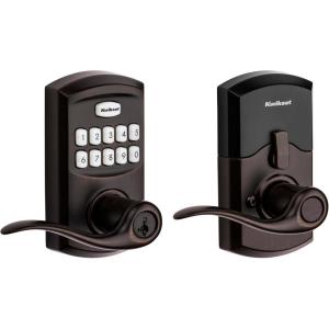 imageKwikset SmartCode 917 Keypad Keyless Entry Residential Electronic Lever Lock Deadbolt Alternative with Halifax Door Handle SmartKey Security Matte Black ContemporaryVenetian Bronze