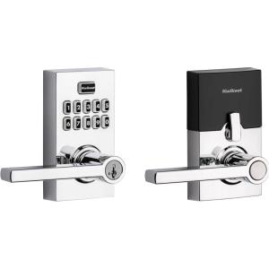 imageKwikset SmartCode 917 Keypad Keyless Entry Residential Electronic Lever Lock Deadbolt Alternative with Halifax Door Handle SmartKey Security Matte Black ContemporaryPolished Chrome