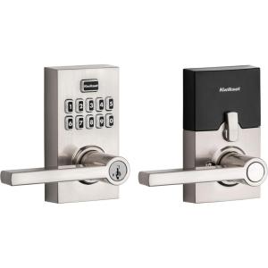 imageKwikset SmartCode 917 Keypad Keyless Entry Residential Electronic Lever Lock Deadbolt Alternative with Halifax Door Handle SmartKey Security Matte Black ContemporarySatin Nickel
