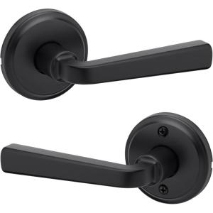 imageKwikset Trafford Interior Passage Door Handle Lever for Closet and Hallway Doors Reversible NonLocking Handle Lever Matte Black with Microban ProtectionMatte Black