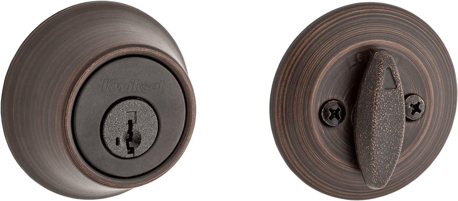 imageKwikset 660 Deadbolt Deadbolt Lock Antique Brass Round Exterior Keyed Front Entry Door Pick Resistant SmartKey Rekey Security Single Cylinder Dead Bolt with Microban ProtectionVenetian Bronze