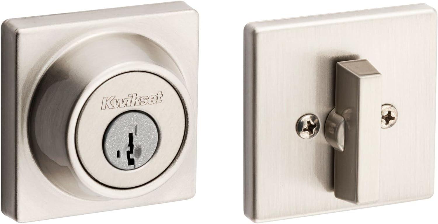 imageKwikset 660 Deadbolt Deadbolt Lock Antique Brass Round Exterior Keyed Front Entry Door Pick Resistant SmartKey Rekey Security Single Cylinder Dead Bolt with Microban ProtectionSatin Nickel