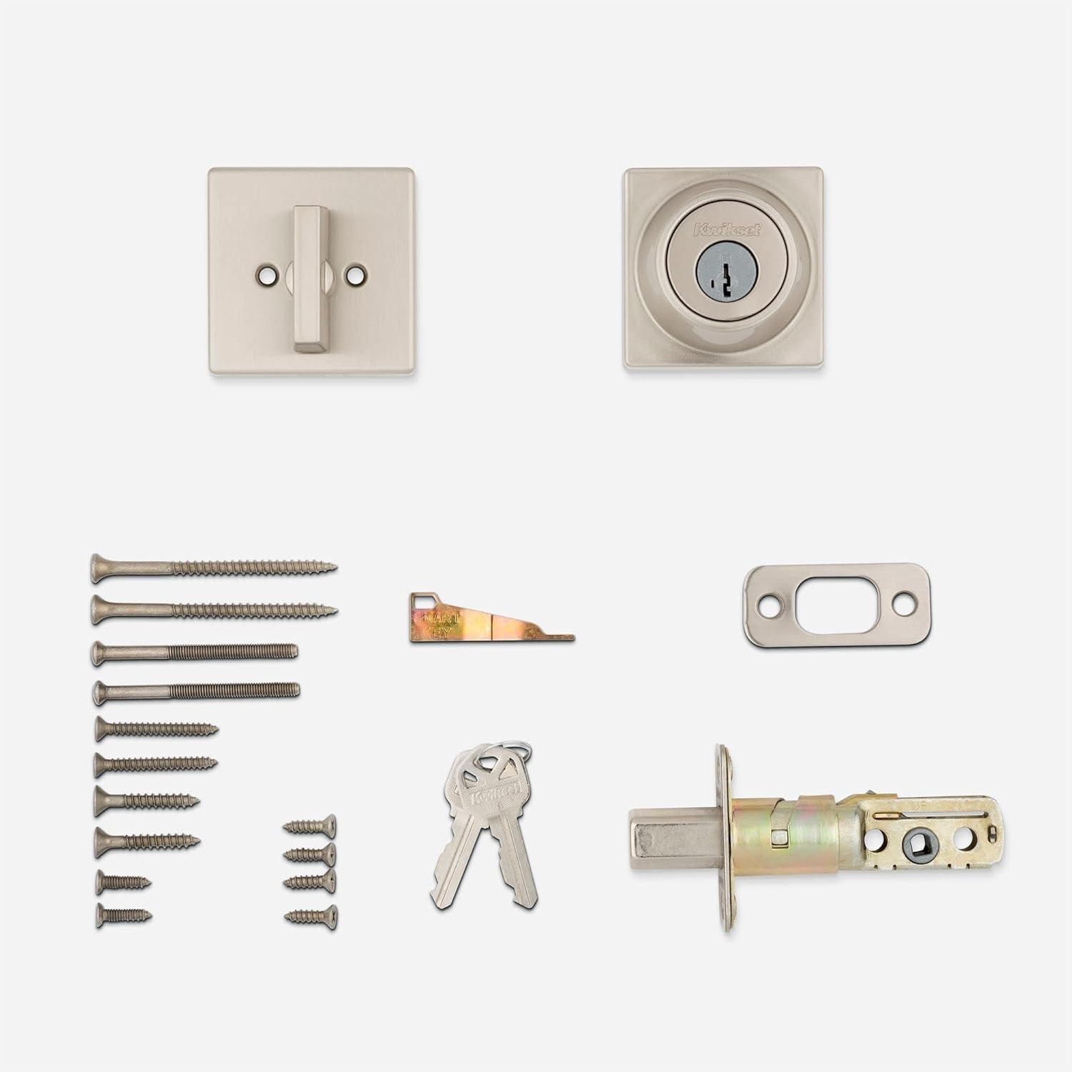 imageKwikset 660 Deadbolt Deadbolt Lock Polished Brass Round Exterior Keyed Front Entry Door Pick Resistant SmartKey Rekey Security Single Cylinder Dead BoltSatin Nickel