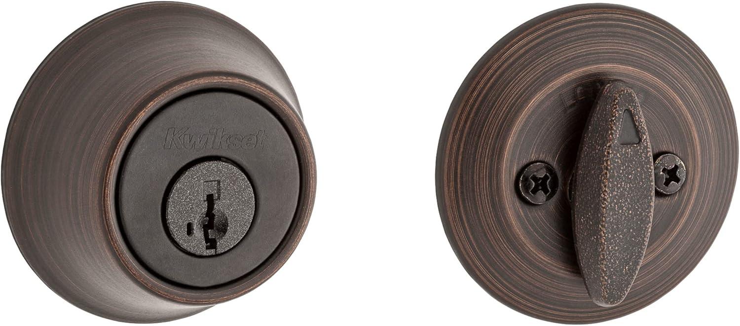 imageKwikset 660 Deadbolt Deadbolt Lock Polished Brass Round Exterior Keyed Front Entry Door Pick Resistant SmartKey Rekey Security Single Cylinder Dead BoltVenetian Bronze