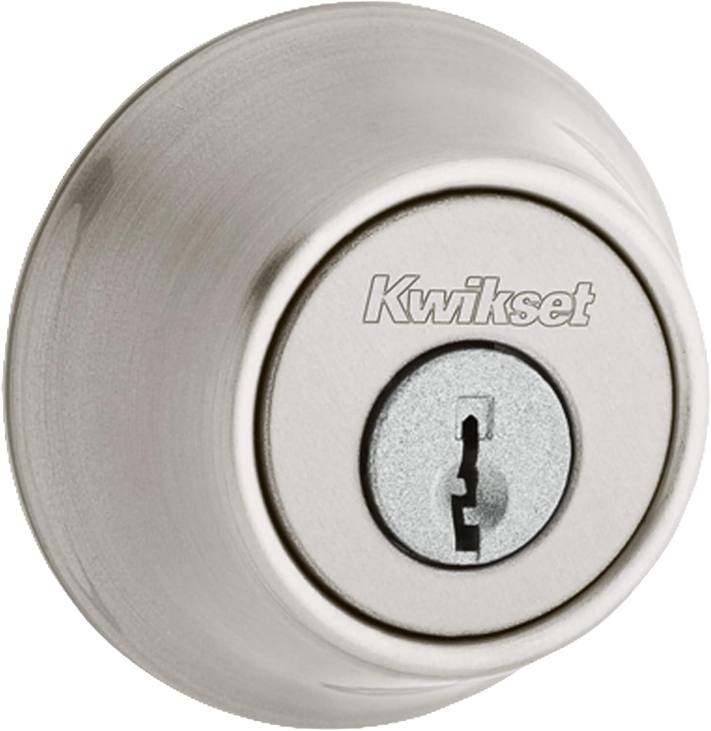 imageKwikset 660 Deadbolt Deadbolt Lock Polished Brass Round Exterior Keyed Front Entry Door Pick Resistant SmartKey Rekey Security Single Cylinder Dead BoltSatin Nickel