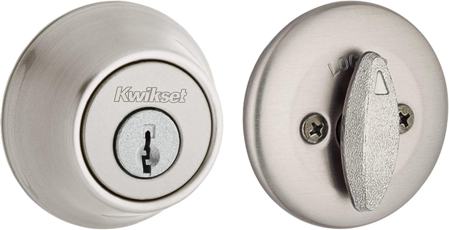 imageKwikset 660 Deadbolt Deadbolt Lock Polished Brass Round Exterior Keyed Front Entry Door Pick Resistant SmartKey Rekey Security Single Cylinder Dead BoltSatin Nickel