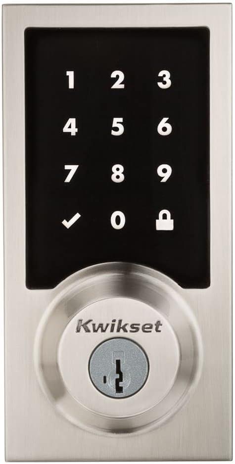 imageKwikset 916 Contemporary Touchscreen SmartCode Electronic Deadbolt Smart Lock featuring SmartKey Security and ZigBee 30 Technology in Satin Nickel