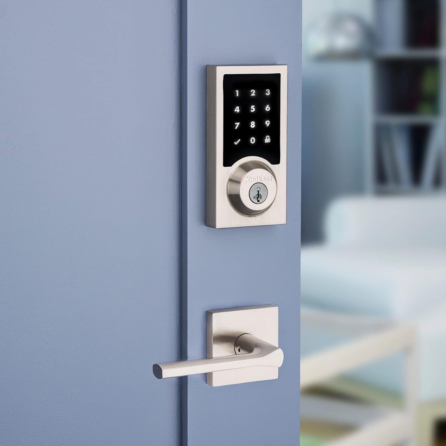 imageKwikset 916 Contemporary Touchscreen SmartCode Electronic Deadbolt Smart Lock featuring SmartKey Security and ZigBee 30 Technology in Satin Nickel