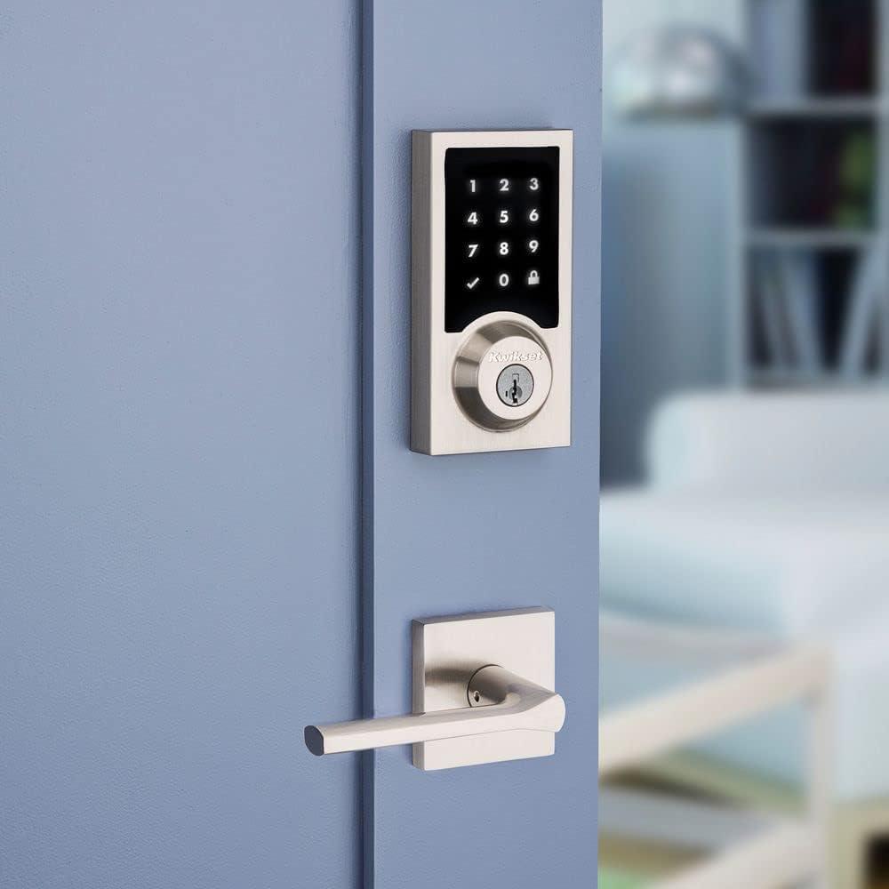 imageKwikset 916 Contemporary Touchscreen SmartCode Electronic Deadbolt Smart Lock featuring SmartKey Security and ZigBee 30 Technology in Satin Nickel
