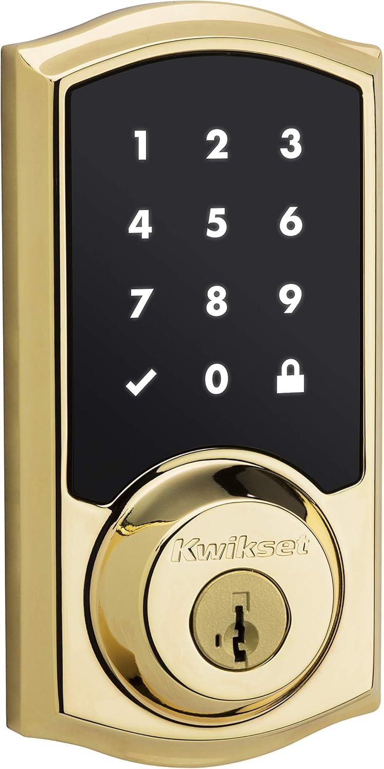 imageKwikset 916 Keyless Entry Touchscreen SmartCode Electronic Deadbolt Smart Lock featuring SmartKey Security and ZigBee 30 Technology in Traditional Polished Brass Zigbee Hub sold seperately