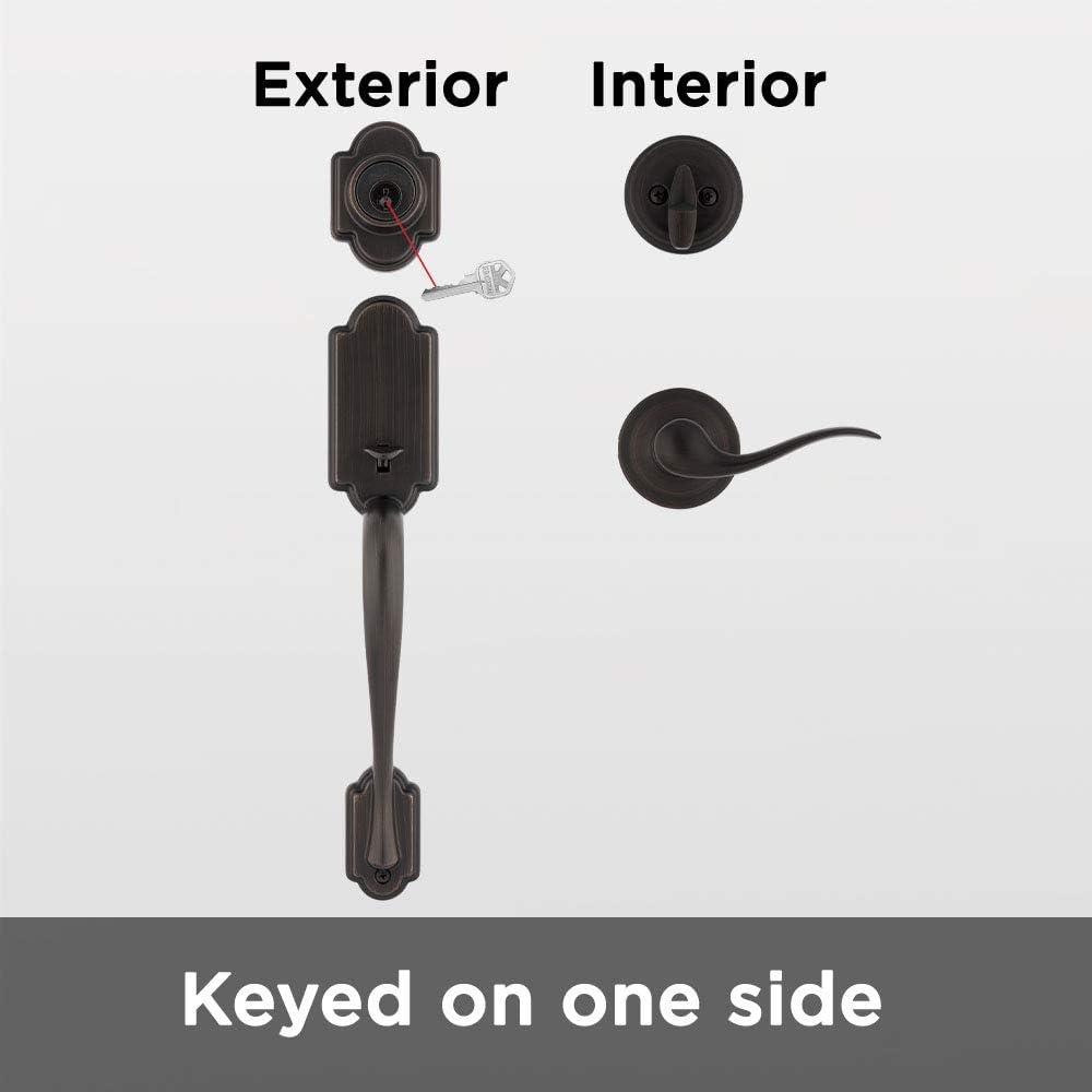 imageKwikset Arlington Front Door Lock Handle and Deadbolt Set Entry Handleset Exterior with Interior Reversible Lever Venetian Bronze Pick Resistant SmartKey Rekey Deadbolt Security Requires 2 HolesVenetian Bronze
