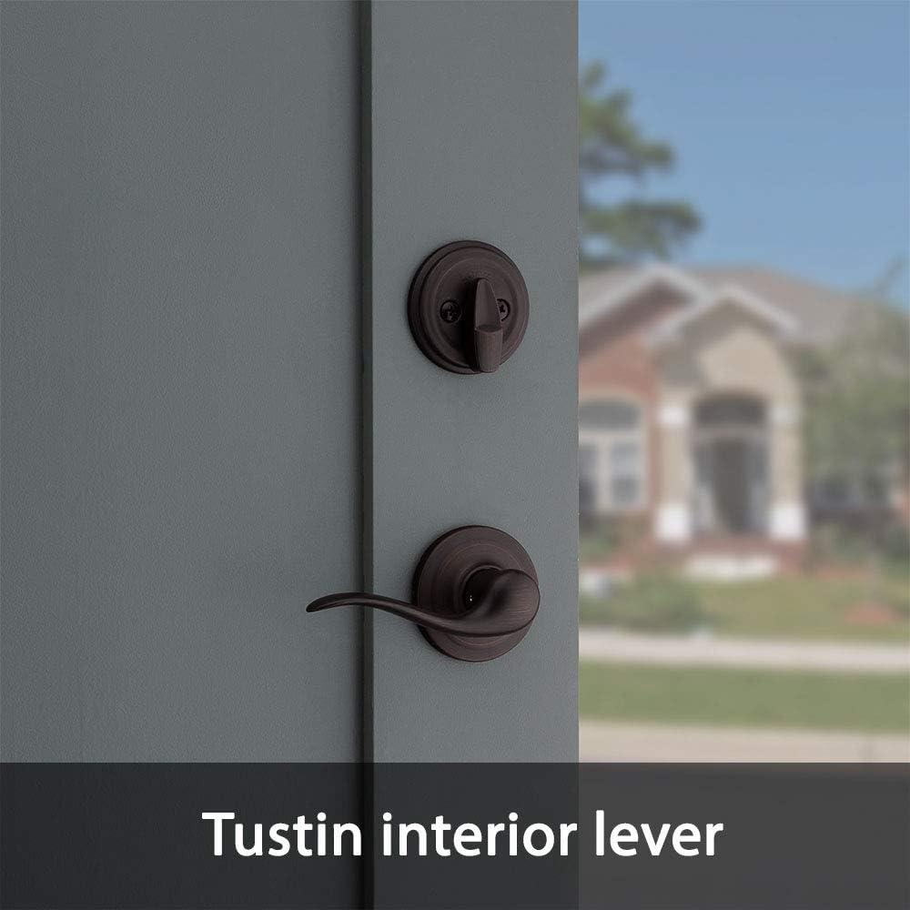 imageKwikset Arlington Front Door Lock Handle and Deadbolt Set Entry Handleset Exterior with Interior Reversible Lever Venetian Bronze Pick Resistant SmartKey Rekey Deadbolt Security Requires 2 HolesVenetian Bronze
