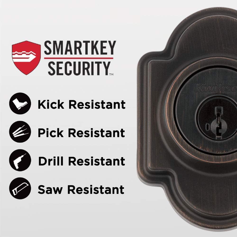 imageKwikset Arlington Front Door Lock Handle and Deadbolt Set Entry Handleset Exterior with Interior Reversible Lever Venetian Bronze Pick Resistant SmartKey Rekey Deadbolt Security Requires 2 HolesVenetian Bronze