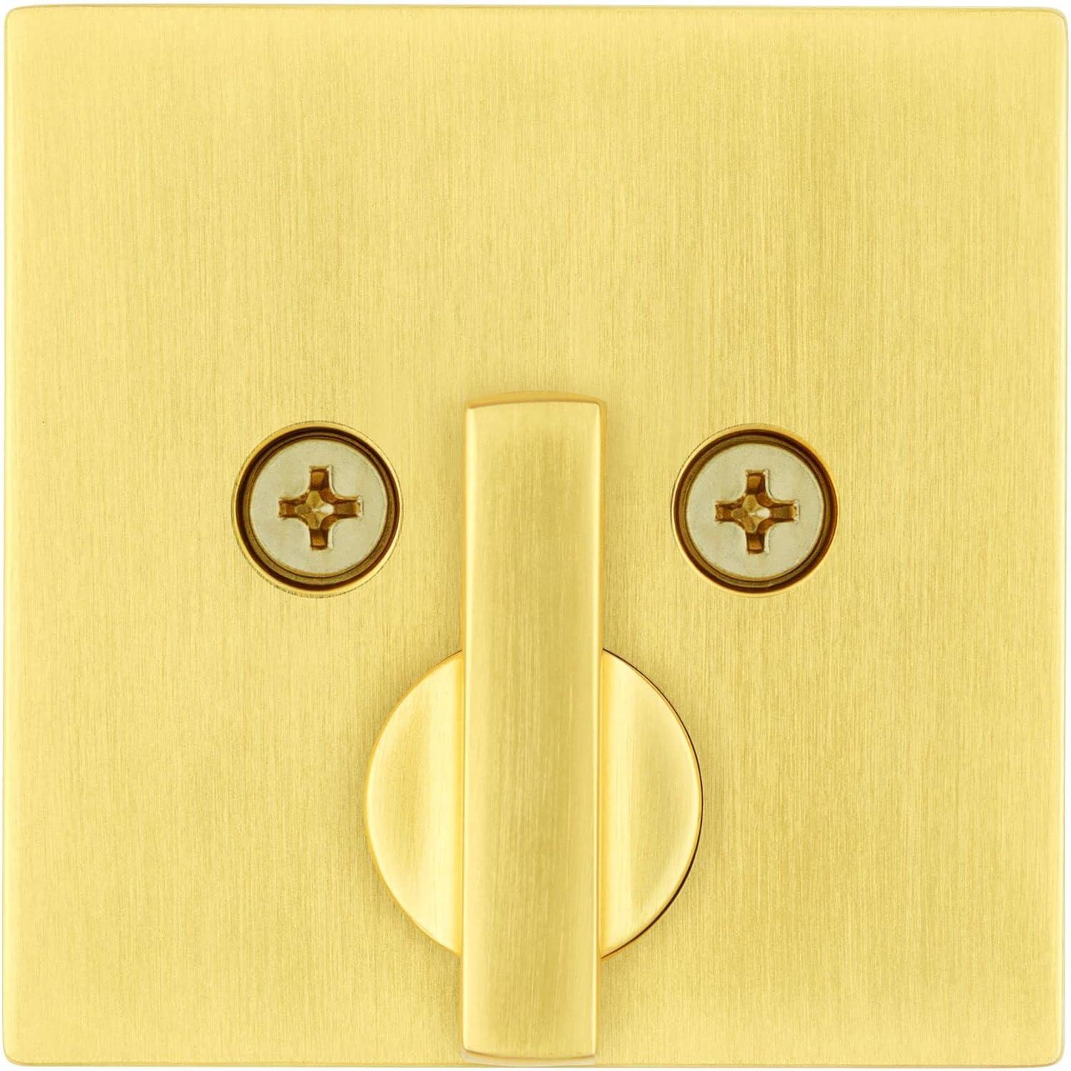 imageKwikset Downtown Deadbolt Lock Satin Brass Square Exterior Keyed Front Entry Door Pick Resistant SmartKey Rekey Security Single Cylinder Dead Bolt with Microban Protection