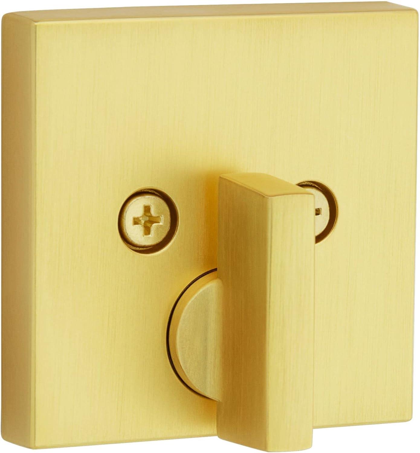 imageKwikset Downtown Deadbolt Lock Satin Brass Square Exterior Keyed Front Entry Door Pick Resistant SmartKey Rekey Security Single Cylinder Dead Bolt with Microban Protection